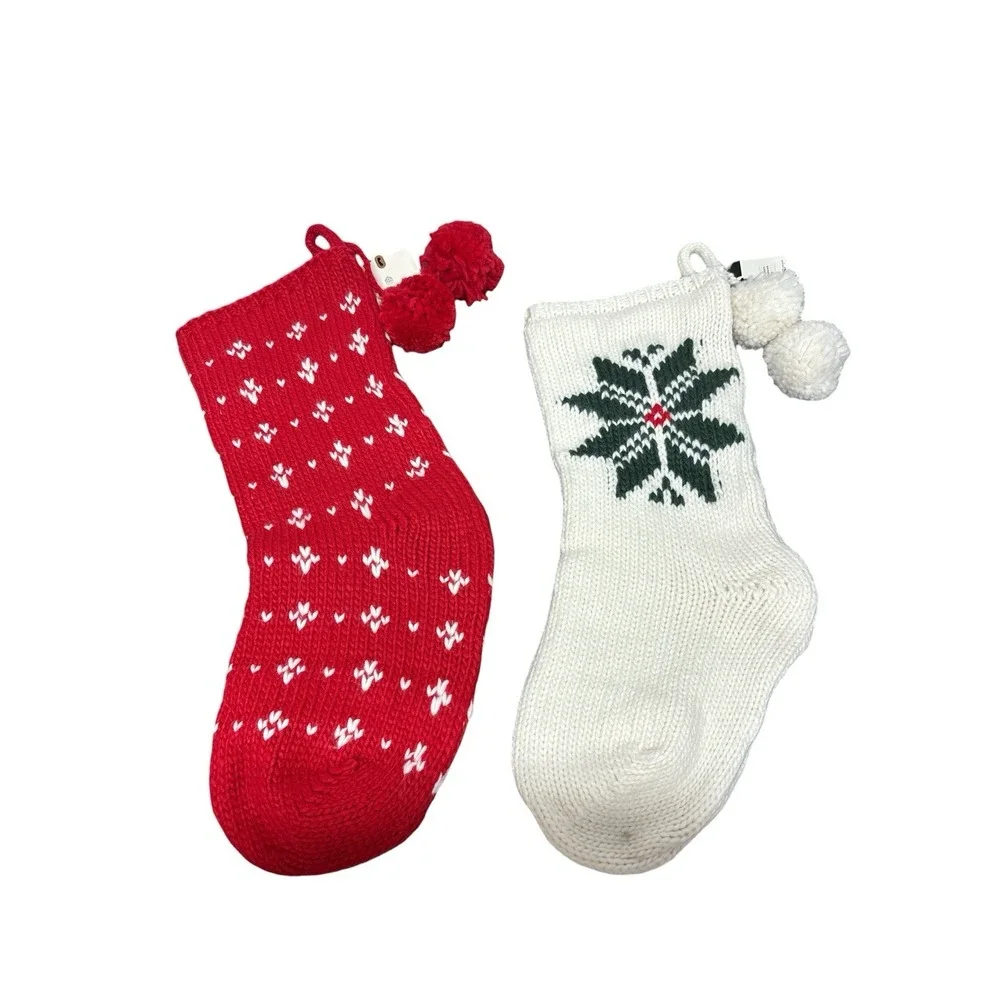 Hearth & Hand Magnolia Green Snowflake Red Christmas Jacquard Knit Stockings NWT
